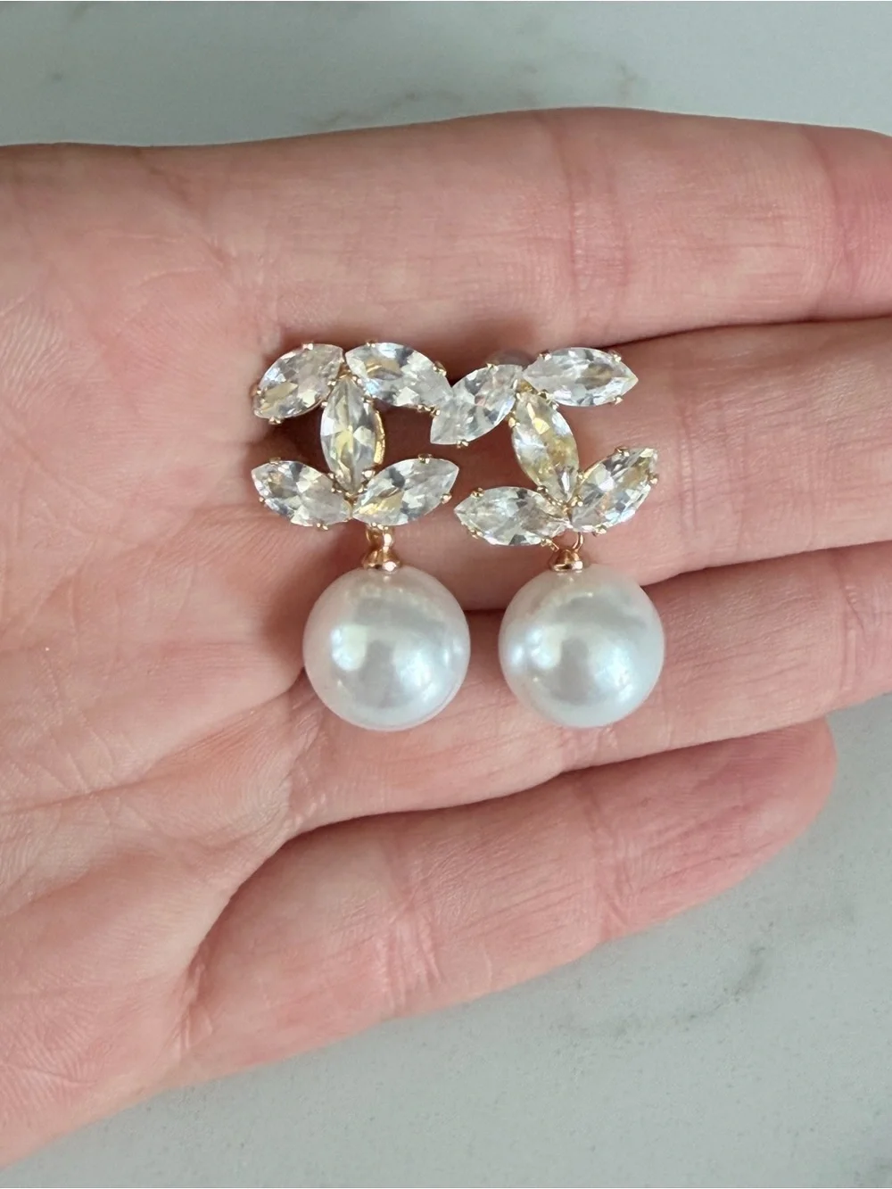 Chanel Elegant Pearl Drop Crystal Cluster Earrings - White